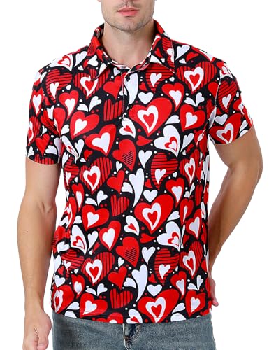 COSAVOROCK Valentinstag Poloshirt Herren Liebe Herz Shirts, Rot, L COSAVOROCK Valentinstag Poloshirt Herren Liebe Herz Shirts, Rot, L von COSAVOROCK