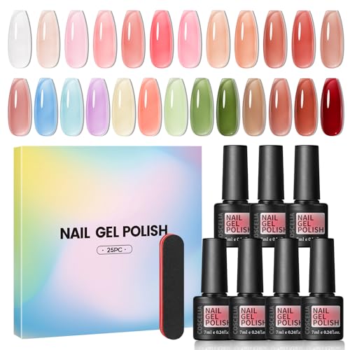COSCELIA 25 Farben UV Nagellack Set, Jelly UV Gel Nagellack Rosa Nude Grün Blau Transparent Soak Off Jelly Nail Polish UV Gelnägel Farben French Manicure DIY zu Hause Charme für Frauen COSCELIA 25 Farben UV Nagellack Set, Jelly UV Gel Nagellack Rosa Nude Grün Blau Transparent Soak Off Jelly Nail Polish UV Gelnägel Farben French Manicure DIY zu Hause Charme für Frauen von COSCELIA