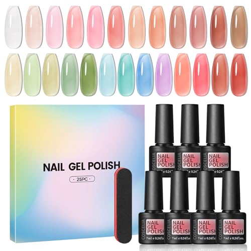 COSCELIA 25 Farben UV Nagellack Set Jelly Nail Polish Transparent Rosa Nude Soak Off UV Gel Nagellack Jelly Gel Nail Polish Nudetöne Gelnägel Nägel Selber Set von COSCELIA