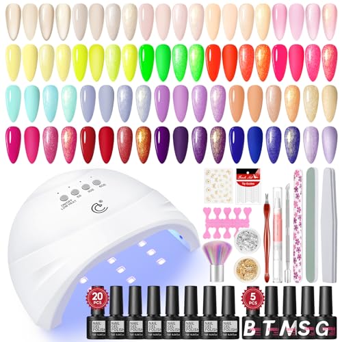 COSCELIA 38PCS UV Nagellack Set mit Lampe - 25 Stück Gel Nail Polish Set Rot Nude Rosa Lila Blau Gelb Grün + Base und Top Coat, Nägel Starterset Gelnägel Set Nägel Selber Machen Nagelstudio Set von COSCELIA