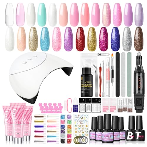 COSCELIA Nagellack Starterset Mit UV Lampe - 10 Farben UV Gel Polish, 3 Farben Poly Nagel Set, Elektrische Nagelfräser - Nail Art System für Zuhause von COSCELIA