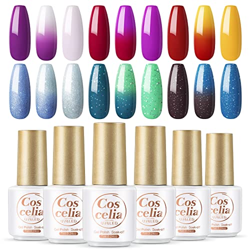 COSCELIA Thermo Nagellack Farbwechsel Gel Set,UV Nagellack Chameleon Gel Polish Farbwechsel Gelnägel farben 6PCS Kit von COSCELIA