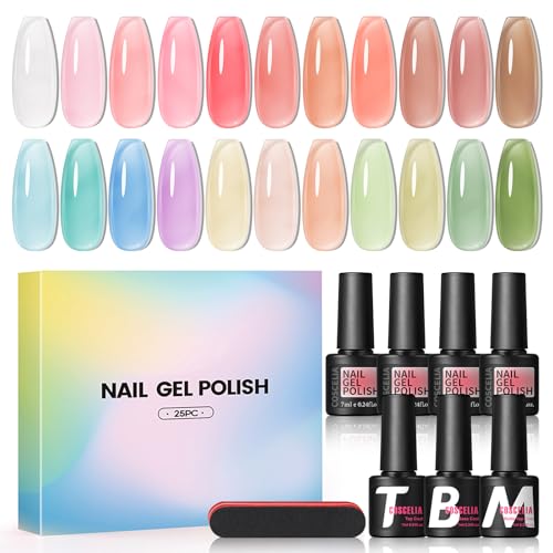 COSCELIA UV Nagellack Set 22 Farben Jelly Nail Polish UV Rosa Nude Grün Blau Transparent Soak Off Jelly Gel Nail Polish Nagellack UV Set French Manicure DIY zu Hause von COSCELIA