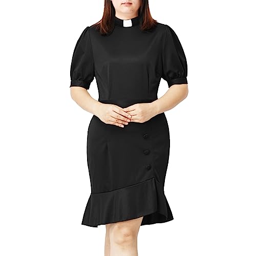 COSDREAMER Christliche katholische Kirche Damen Clergy Tab Kragen Kleid Rüschensaum Bodycon Kleid (XX-Large) Schwarz von COSDREAMER