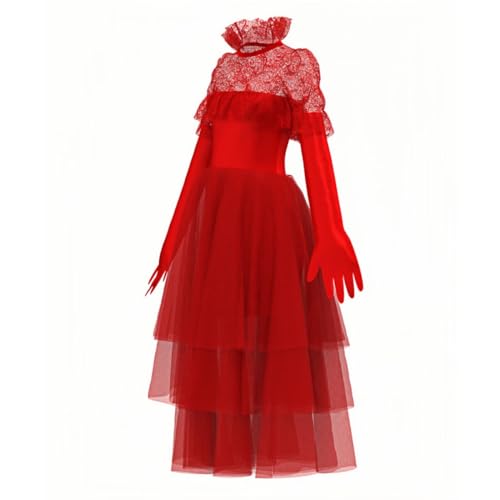 COSDREAMER Damen Braut Rot Hochzeitskleid Halloween Tag der Toten Cosplay Kostüm Gothic Abendkleid Set von COSDREAMER