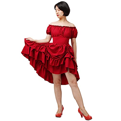 COSDREAMER Damen Gothic Kleid Steampunk Ruffle High Low Dress Viktorianisches Kleid (Rot, XXL) von COSDREAMER