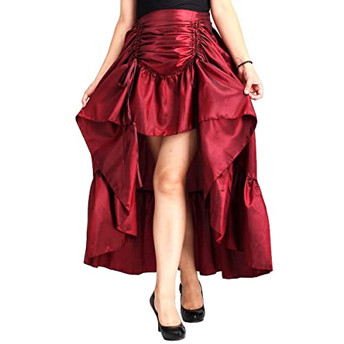 COSDREAMER Damen Steampunk Gothic High Low Rock Viktorianischer Bustle Rock,Rot,XL von COSDREAMER