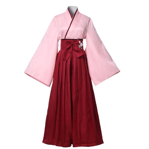 COSDREAMER Damen Kimono Robe Geisha Japanisches Yukata Rüschen Tops Hosen Set (DE/NL/SE/PL, Alphanumerisch, L, Regular, Regular, Rot) von COSDREAMER