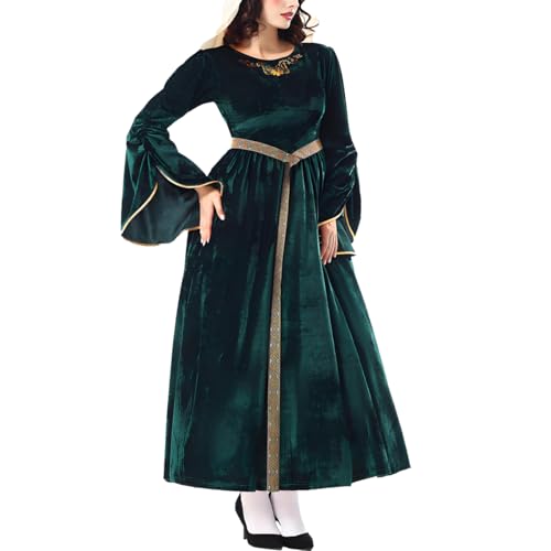 COSDREAMER Damen Mittelalter Prinzessin Kleid Renaissance Glockenärmel Ballkleid Nahöstlich Königin Kleid, grün, XL von COSDREAMER