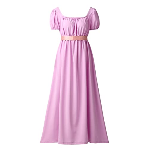 COSDREAMER Damen Mittelalterliches viktorianisches Kleid mit hoher Taille, Retro Regency Kleid mit Rüschen und Puffärmeln, violett,XXL von COSDREAMER