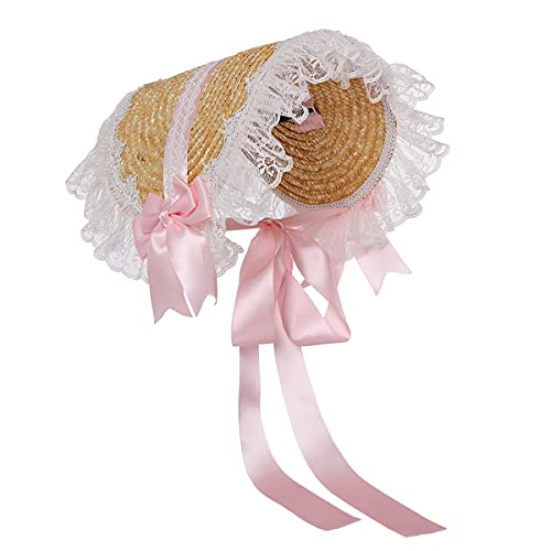 COSDREAMER Damen Sonnenhut viktorianischer Spitze Hut Cosplay Hut Strand Hut Strohhüte, Mehrfarbig(Hellrosa Farbe) von COSDREAMER