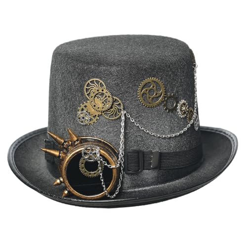COSDREAMER Damen Steampunk Uhr Zifferblatt Blume Zylinder Feder Halloween Kostüm Hut (58 cm) E von COSDREAMER