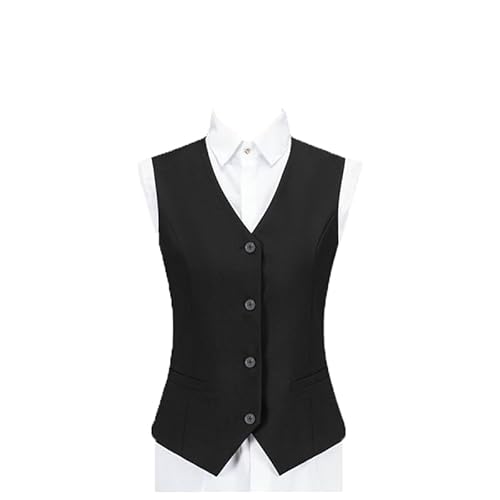 COSDREAMER Damen V-Ausschnitt Slim Fit Anzugweste Formelle Business Arbeitskleidung Ärmellose Weste für Frühling und Herbst, Schwarz, 5XL von COSDREAMER