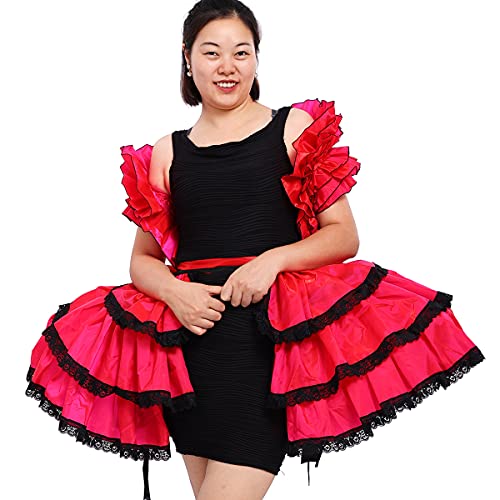 Damen viktorianischer Petticoat Gothic Steampunk Rüschen Korsett Crop Hoop Rock (Rote Rose) von COSDREAMER