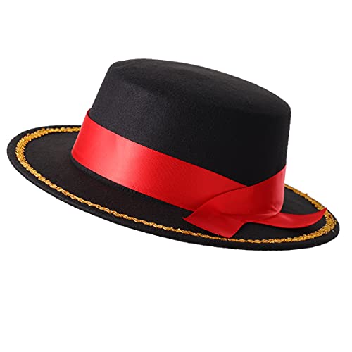 COSDREAMER Erwachsenenkostüm Spanischer Hut Schwarz Rot Matador Hut Sombrero Hut (Schwarz 3, one Size) von COSDREAMER