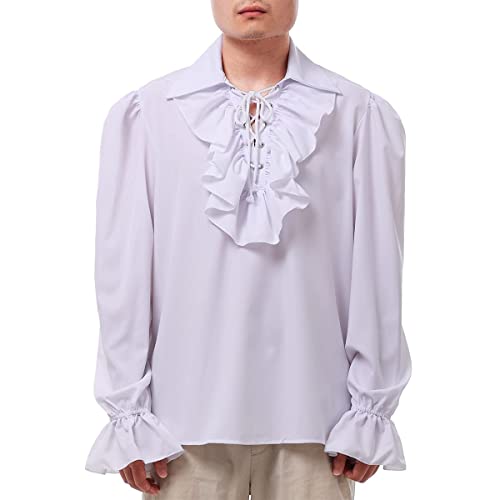 COSDREAMER Herren Renaissance Kostüm Dichter Hemd Mittelalter Pirat Tops Bluse Weiß (L) von COSDREAMER