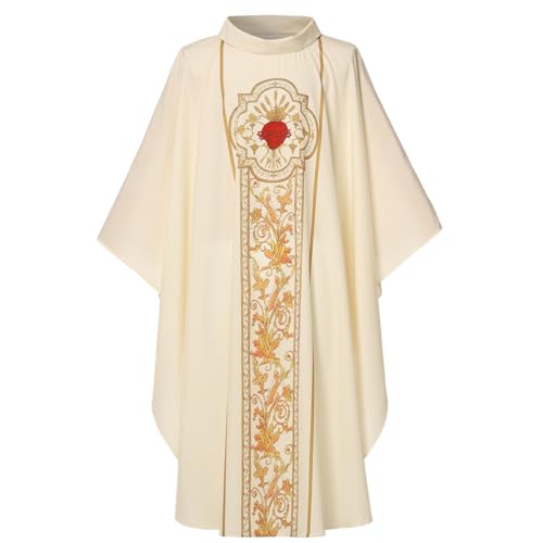 COSDREAMER Herren Damen Priester Celebrant Chasuble katholische Kirche Vater Masse Weste Robe (DE/NL/SE/PL, Alphanumerisch, Einheitsgröße, Regular, Regular, Beige) von COSDREAMER