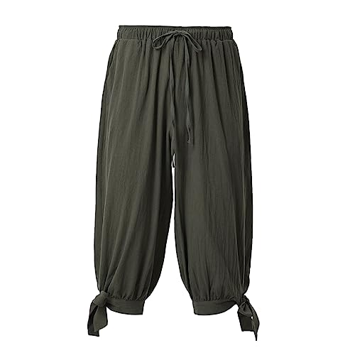 COSDREAMER Herren Mittelalter Hose Wikinger Pirat Kostüm Hose Pirat Cropped Pants, Olive, L von COSDREAMER