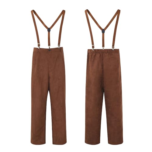 COSDREAMER Herren Pioneer Colonial Pants Mittelalter Bauernhose Halloween Cosplay Hose mit Hosenträgern, braun, XXL von COSDREAMER