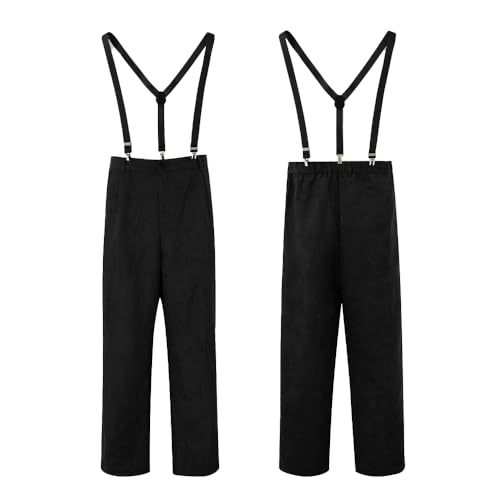 COSDREAMER Herren Pioneer Colonial Pants Mittelalter Bauernhose Halloween Cosplay Hose mit Hosenträgern, schwarz, XXL von COSDREAMER