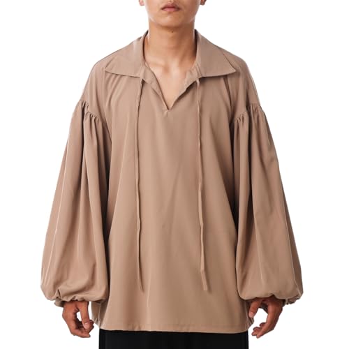 COSDREAMER Herren-Piratenhemd, Kolonialhemd, Renaissance, Dichterhemd, Bluse (Braun, Größe M) von COSDREAMER