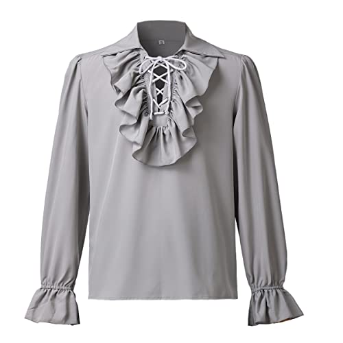 COSDREAMER Herren Renaissance-Kostüm Dichter Shirt Mittelalter Pirat Tops Bluse, grau, L von COSDREAMER