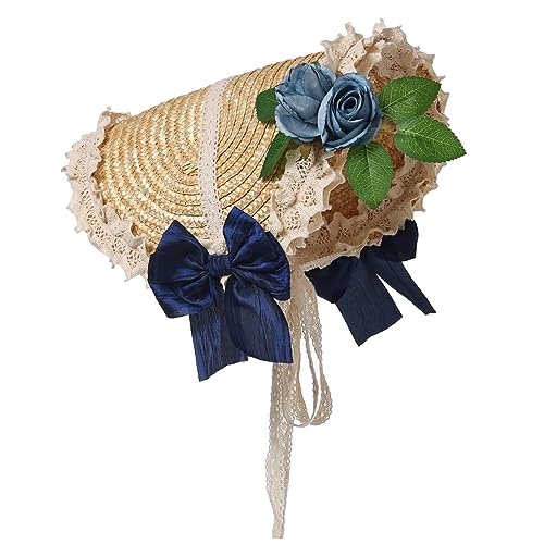 COSDREAMER Mädchen Damen Viktorianische Haube Teeparty Hüte Blumen Strohhut von COSDREAMER