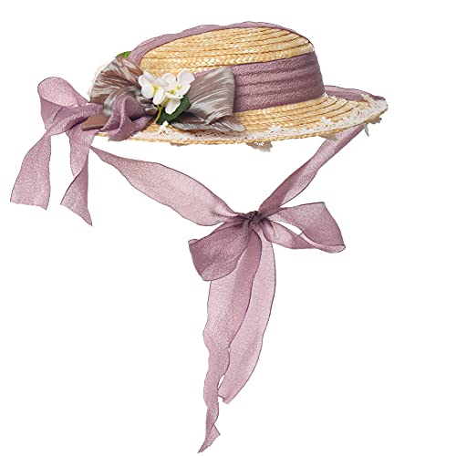 COSDREAMER Mädchen Damen Viktorianischer Teeparty-Sonnenhut, Spitzenband, Strohhüte (Violett) von COSDREAMER