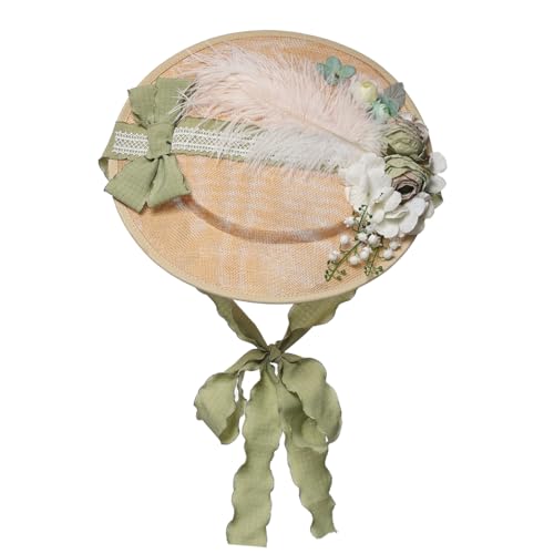 COSDREAMER Frauen Teeparty Sonnenhut Spitzenbänder Strohhüte Kleiner Hut (C) von COSDREAMER