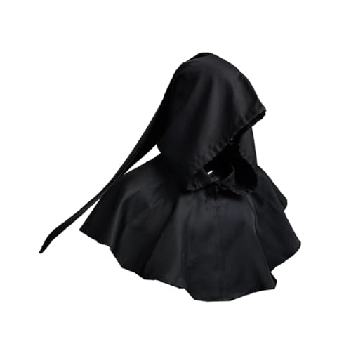 COSDREAMER Mittelalterliche Kapuzen Cowl Kreuz Halskette Halloween-Mantel für Dämonen Hexen Zauberer Cosplay, Schwarz, One size von COSDREAMER