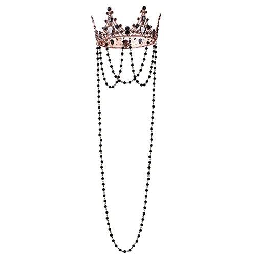 COSDREAMER Damen Hochzeit Krone Tiara Barock Königin Perlen Kette Krone (schwarz) (schwarz) von COSDREAMER