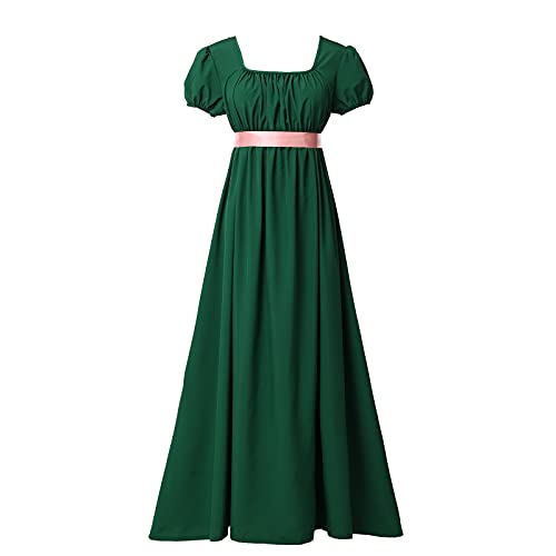 COSDREAMER Damen Mittelalter Viktorianisches Hohe Taille Retro Regency Kleid Damen Retro Band Rüschen Puffärmel Kleid Blau(Grün, L) von COSDREAMER