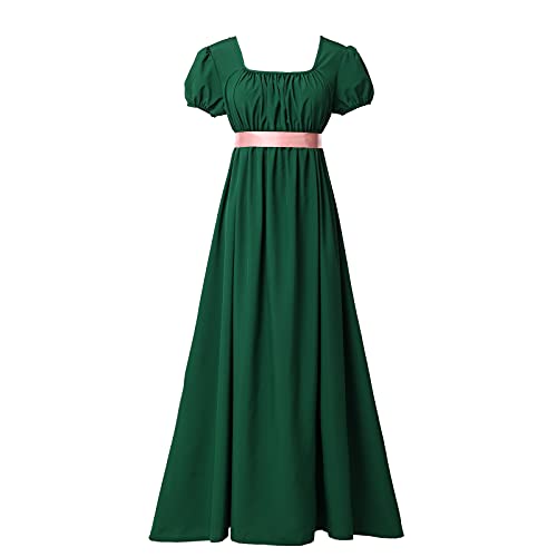 COSDREAMER Damen Mittelalter Viktorianisches Hohe Taille Retro Regency Kleid Damen Retro Band Rüschen Puffärmel Kleid Blau(Grün, XXL) von COSDREAMER