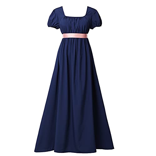 COSDREAMER Damen Mittelalter Viktorianisches Hohe Taille Retro Regency Kleid Damen Retro Band Rüschen Puffärmel Kleid Blau(Blau, XXL) von COSDREAMER