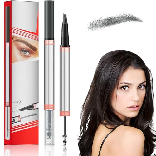 2In1 Augenbrauenstift mit Gel, Microblading Augenbrauenstift mit 4 Gabelspitzen 2-in-1 Brow Pen and Sealing Brow Gel Wasserfester Augen Brauenstift Magischer Eyebrow Pencil Natürliche (03#Grau) von COSEN