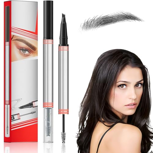 2In1 Augenbrauenstift mit Gel, Microblading Augenbrauenstift mit 4 Gabelspitzen 2-in-1 Brow Pen and Sealing Brow Gel Wasserfester Augen Brauenstift Magischer Eyebrow Pencil Natürliche (04#Schwarz) von COSEN