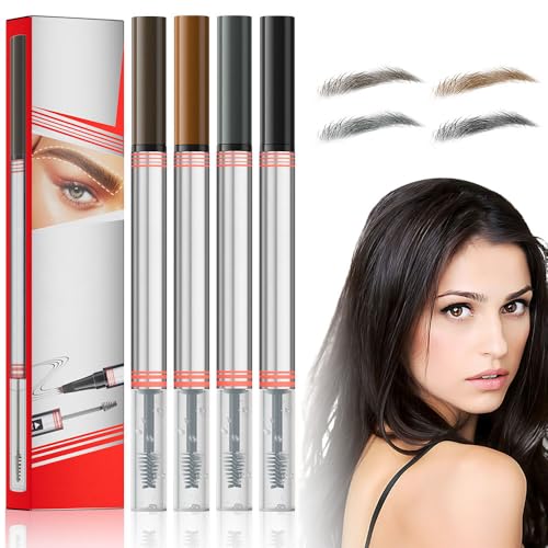 2In1 Augenbrauenstift mit Gel, Microblading Augenbrauenstift mit 4 Gabelspitzen 2-in-1 Brow Pen and Sealing Brow Gel Wasserfester Augen Brauenstift Magischer Eyebrow Pencil Natürliche (4PC) von COSEN