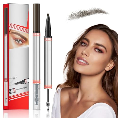 2In1 Augenbrauenstift mit Gel,2025 Neu Microblading Augenbrauenstift,2-in-1 Brow Pen and Sealing Brow Gel Wasserfester Augen brauenstift mit 4 Gabelspitzen Magischer Eyebrow Pencil (02-Dunkelbraun) von COSEN