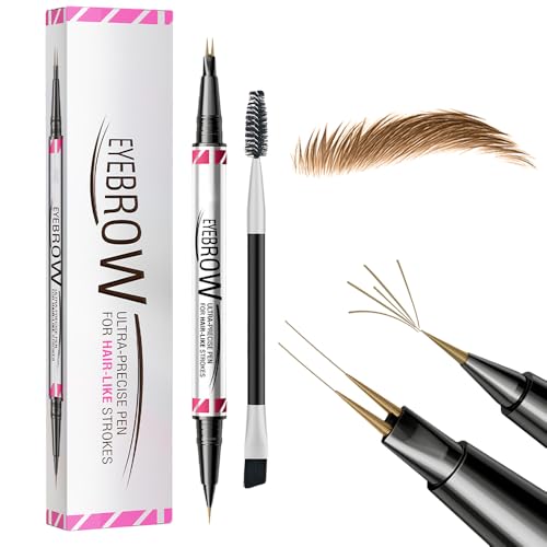 Microblading Augenbrauenstift, 2025 Neu Wischfest Eyebrow Pencil, Wasserfest 2-in-1 Dual-Ended Microblading Augenbrauenstift 3D Eyeliner mit Pinsel mit 2-Fork Tip Natürlicher Make-up (01#Hellbraun) von COSEN