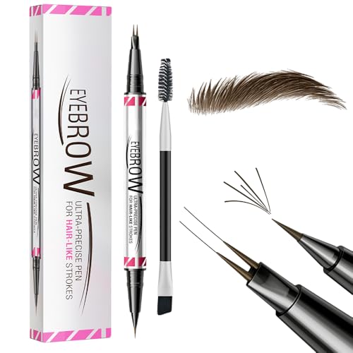 Microblading Augenbrauenstift, 2025 Neu Wischfest Eyebrow Pencil, Wasserfest 2-in-1 Dual-Ended Microblading Augenbrauenstift 3D Eyeliner mit Pinsel mit 2-Fork Tip Natürlicher Make-up (04#Schwarzbraun) von COSEN