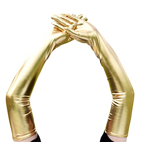 COSFAN 1 Paar Damen Langer Handschuh,Lackleder Handschuhe,Glänzende Fingerhandschuhe für Cosplay Oper Tanz Abend Party Kostüm von COSFAN
