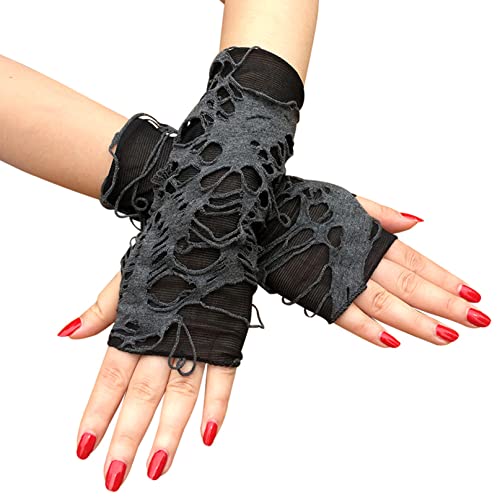 COSFAN 1 Paar Halloween Fingerlose Handschuhe,Gothic Punk Handschuhe,Halloween Dekoration Bettlerhandschuhe,Zerrissene Handschuhe für Cosplay Kostüm von COSFAN