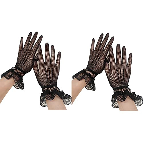 COSFAN 2 Paar Braut-Netzhandschuhe,Kurze florale Spitzenhandschuhe für Frauen,Elegante Tea Party Handschuhe,20er Jahre Opera Handschuhe,Sommer Höflichkeit Handschuhe von COSFAN