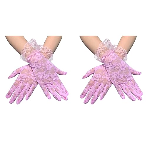 COSFAN 2 Pcs Damen Spitze Handschuhe, kurze Spitze Braut Hochzeit Prom Tea Party Handschuhe, Vintage schiere florale Spitze Handgelenk Länge Handschuhe für Wome von COSFAN