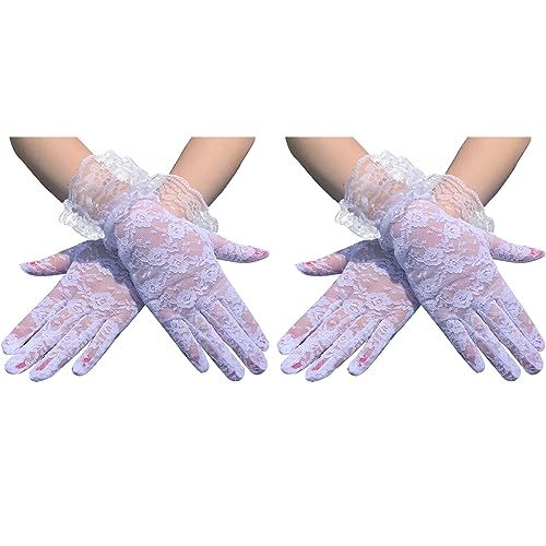 COSFAN 2 Pcs Damen Spitze Handschuhe, kurze Spitze Braut Hochzeit Prom Tea Party Handschuhe, Vintage schiere florale Spitze Handgelenk Länge Handschuhe für Wome von COSFAN
