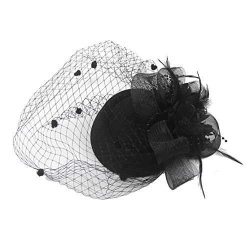 COSFAN Fascinators Hut,50s Women's Feather Headband,Flower Mesh Face Veil Feather Hair Clip,Hair Accessories for Cocktail Tea Party Masquerade von COSFAN