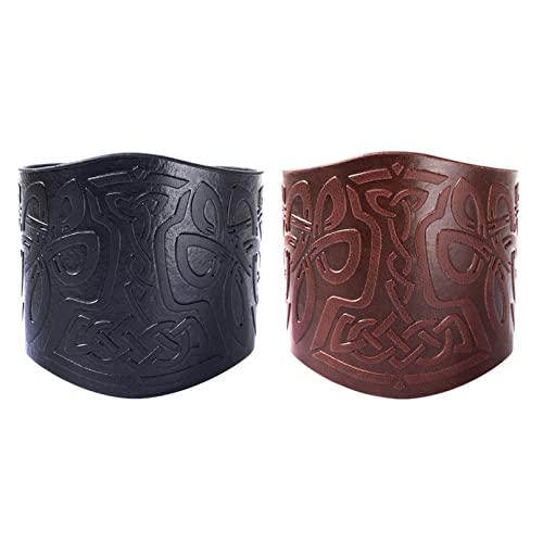 COSFAN Thors Hammer Geprägte Armschienen Viking Armschützer Ledermanschette Bandage Armschienen Mittelalterliche Armrüstung Herrenarmband Stulpenarmschienen für LARP Cosplay Halloween Kostüm von COSFAN