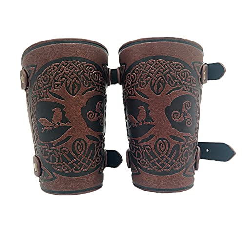 Yggdrasil-Lederarmrüstung Geprägte PU-Leder-Armschienen Punk Gothic Armschützer Mittelalter Kostüm Armband Viking Bracers Baum Des Lebens Tattoos Armschienen für Männer Frauen Jungen LARP (Braun) von COSFAN