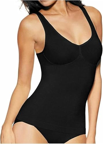 COSHAL® Damen-Unterhemd, nahtlos, Bauchkontrolle, Taillen-Kontrolle, Kompressionsunterhemd, Bodyshaper, Schwarz , L von COSHAL