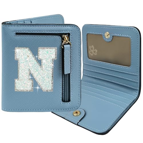 COSHAYSOO Initial RFID-Geldbörse, klein, für Damen, Teenager, Mädchen, Reisen, Alltag, kompakt, Kreditkarten, Ausweise, Geld, Bargeld, Münzen, Organizer, adrett, niedliches Geschenk, Blau, Compact, N von COSHAYSOO